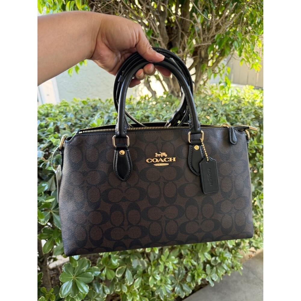 NEW Coach Georgia Satchel In Signature Canvas New IM/BROWN BLACK CR157 IMAA8